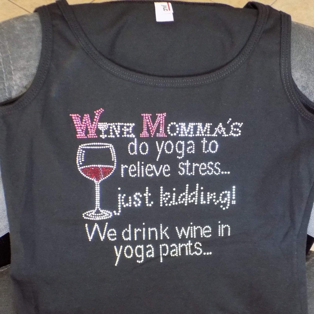 Yoga Tank Rhinestone Wine Momma(R) Saying